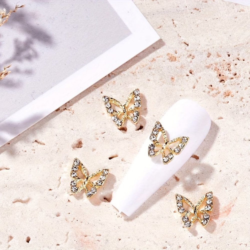 5pcs Butterfly Rhinestones Nail Charms Silver/Golden Butterfly Nail Jewelry - Picture 3 of 4